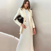 Elegant White Crew Neck Sleeveless Rib Knit Fitted Midi Dress